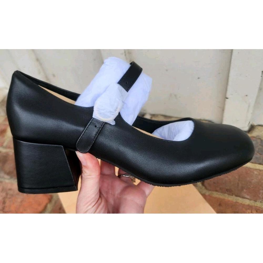 WYDR Astor Heeled Mary Jane Matte Black US 10WW Wide Womens Low Heels Shoes NEW - Picture 4 of 9